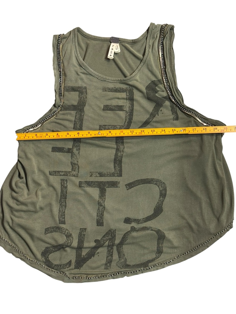 We The Free Free People Olive Beaded Slinky Rock Graphic Tank Top - Picture 4 of 7